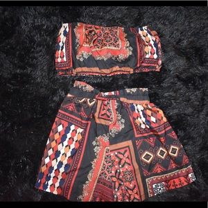 Two Piece Tube Top and High Waisted Short Set